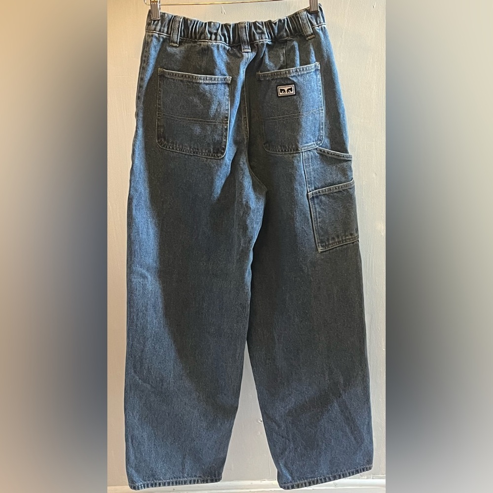 Obey Denim Carpenter Jeans Elastic Back Zip Fly Baggy Fit 100% Cotton Size 27